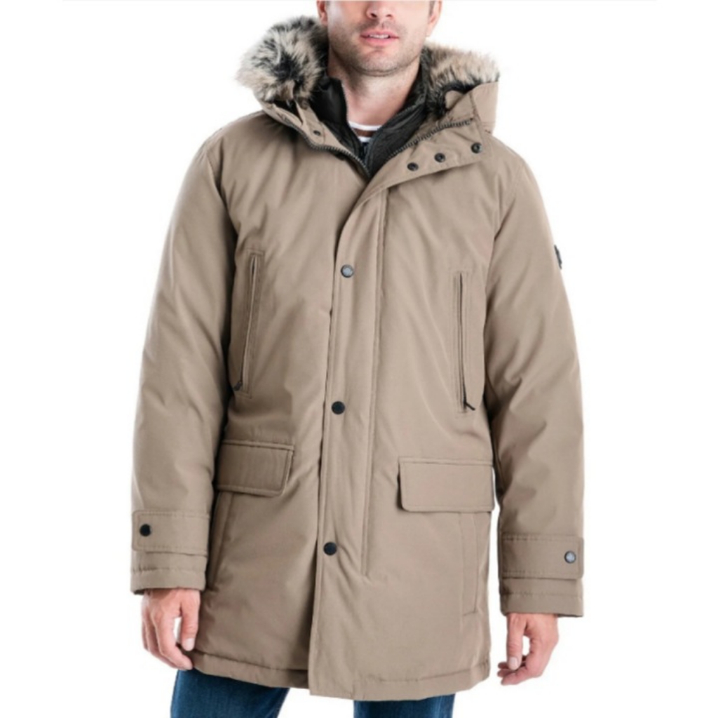 Michael Kors Men's Beige Bib Snorkel Faux-Fur Trim Parka Coat Jacket Size M $429